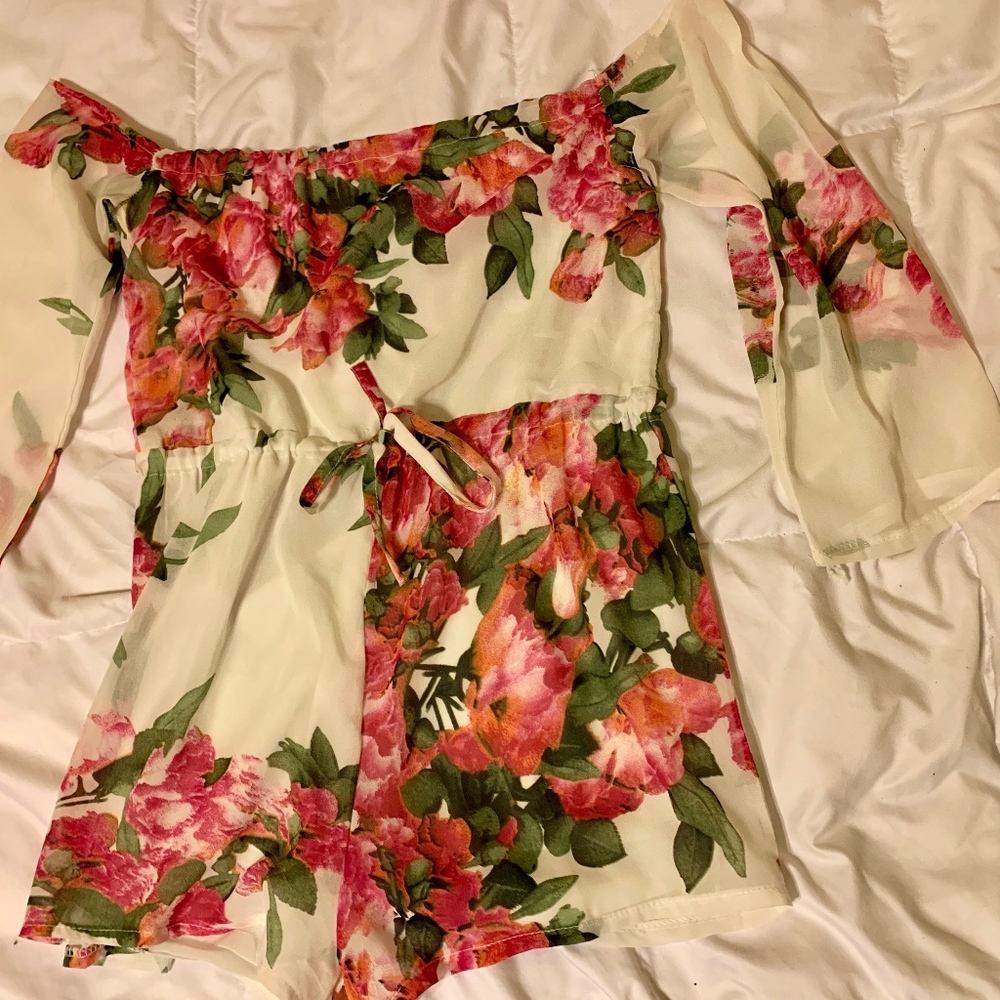 Pink/green flower romper dress